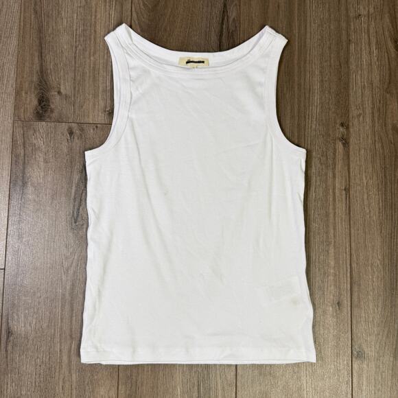 Madewell Regenerative Cotton Essential High-Neck Tank SZ M White Ribbed Stretchy - Picture 3 of 8
